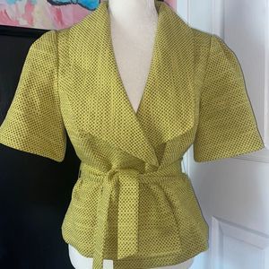 The Limited Women’s Tweed Short Wrap Blazer Lime Green / Yellow With Tie Belt